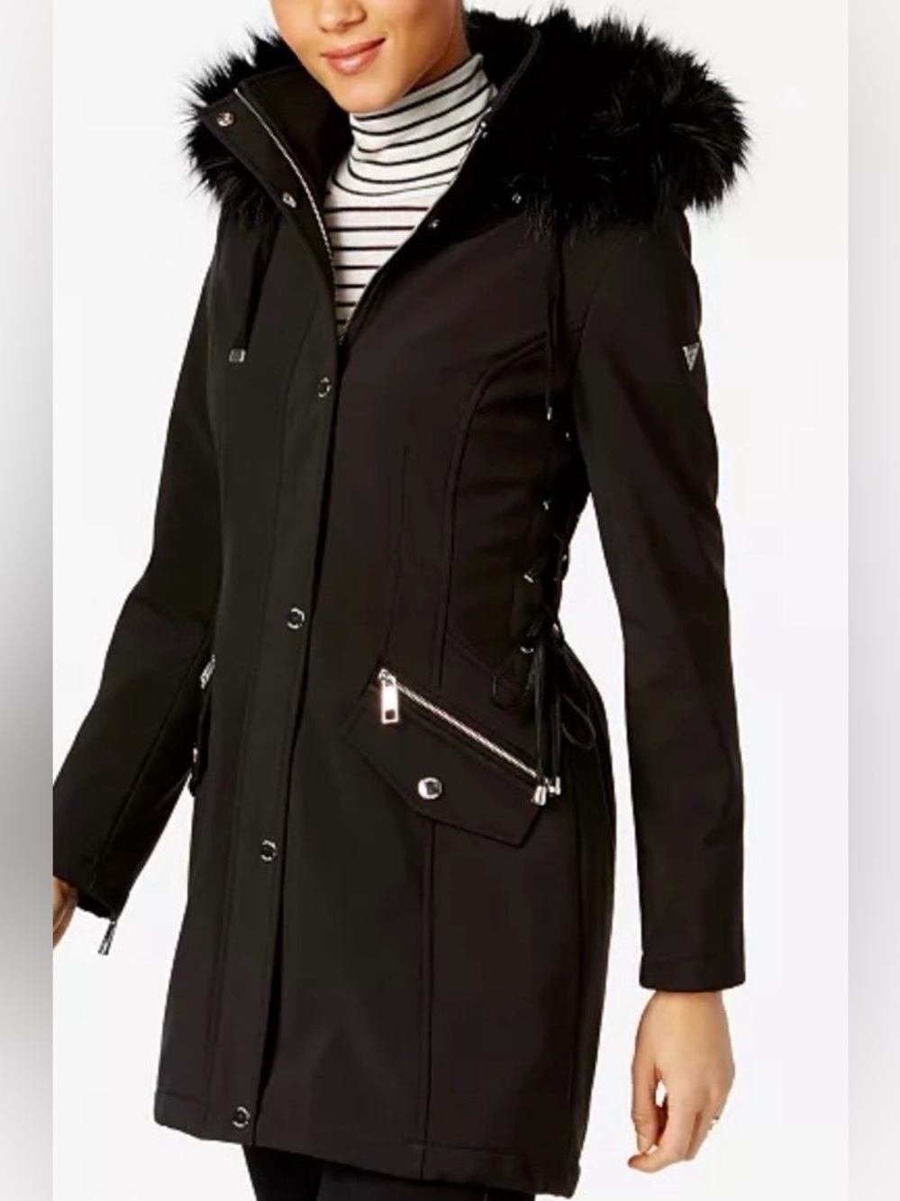 Guess Women's Black Faux-Fur Hooded Parka Jacket